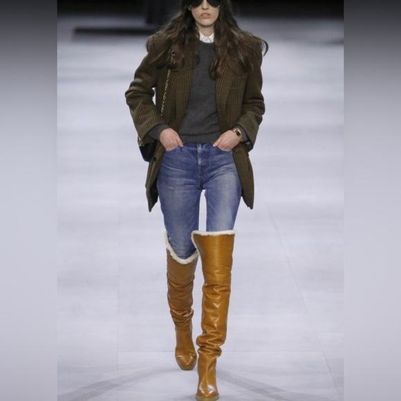 CELINE NEW SEASON 2020 LEATHER SHEARLING THIGH HIGH BOOTS US SZ 37.5 - Picture 6 of 6
